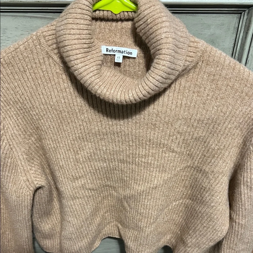 Cozy Tan Reformation Turtleneck Sweater - Picture 2 of 3